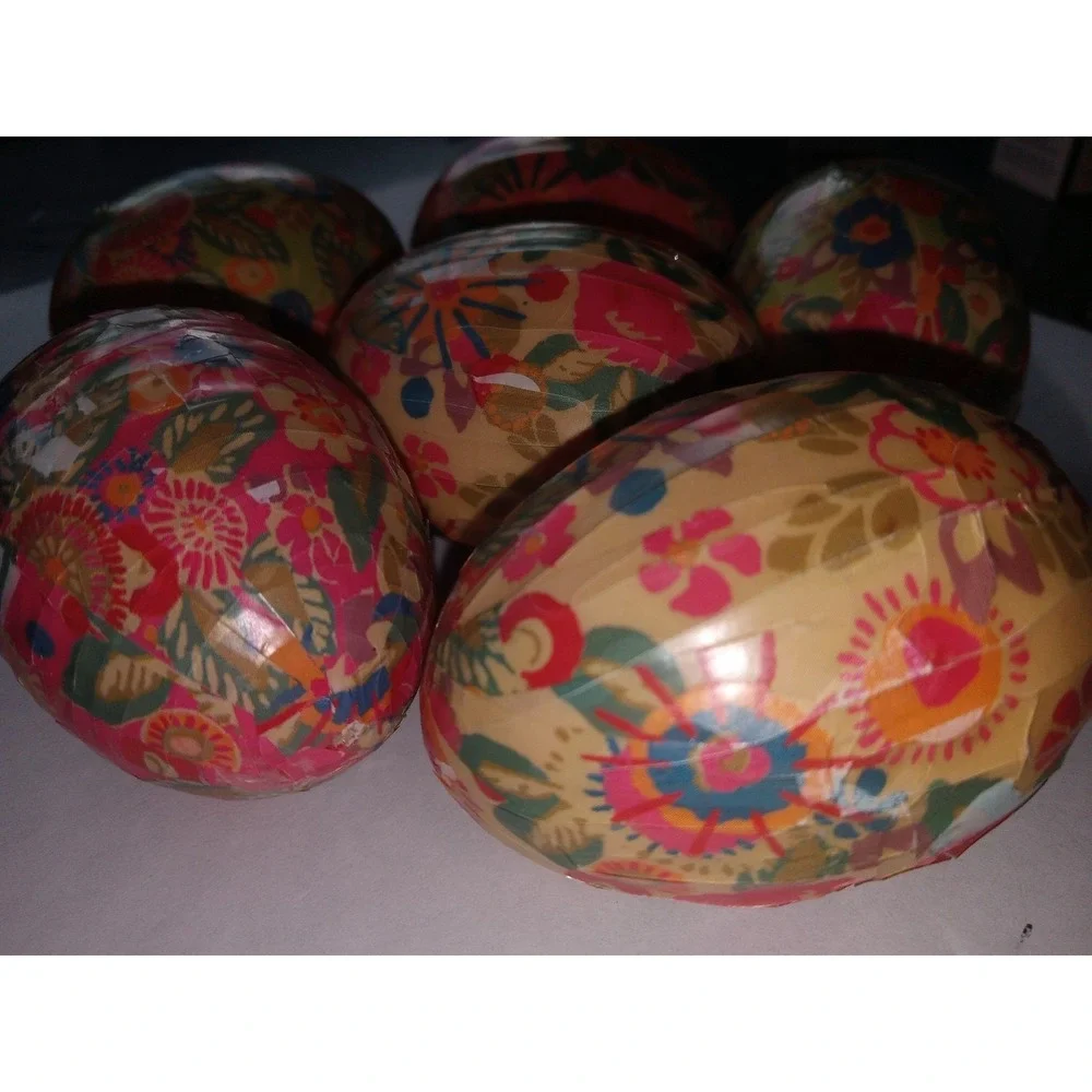 6 Vtg Kashmiri Papier‎ Paper Mache Eggs Hand Painted Floral Easter Decor India